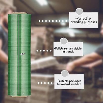 PSBM Dark Green Stretch Wrap, 192 Rolls 18 Inch x 1000 Feet 100 Gauge, Heavy Duty Plastic Wrap Industrial Strength Shrink Film for Moving, Packing & Shipping - color: Green, size: 192 Rolls
