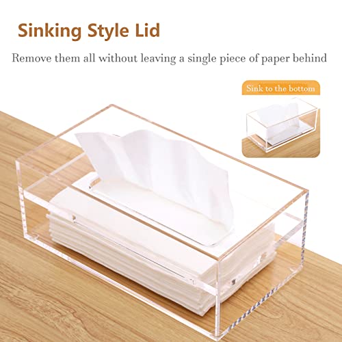 SANRUI Clear Acrylic Facial Tissue Box Cover Holder with 8mm Top Lid Rectangle Napkin Dispenser Organizer for Bathroom, Kitchen and Office Desk - color: Clear