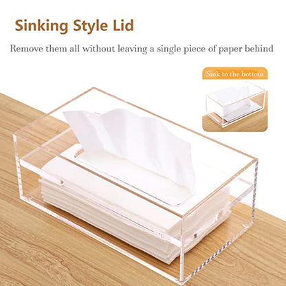SANRUI Clear Acrylic Facial Tissue Box Cover Holder with 8mm Top Lid Rectangle Napkin Dispenser Organizer for Bathroom, Kitchen and Office Desk - color: Clear