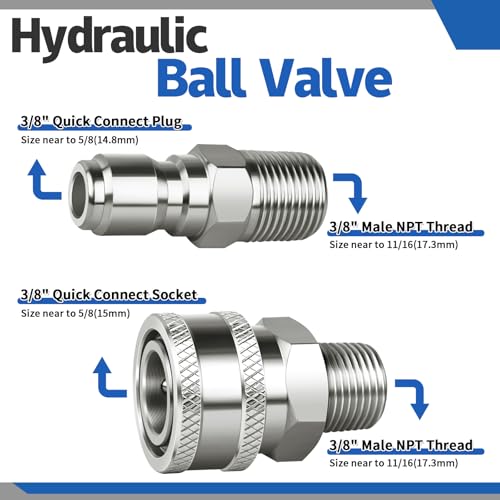 Boltigen DN10 Pressure Washer Ball Valve, Stainless Steel 3/8'' Quick Connect High Pressure Shut Off Valve for Power Washer Hose, 5000PSI