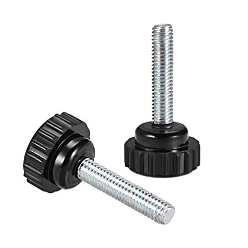 uxcell 4pcs Knurled Clamping Knobs M6 x 35mm Metric Zinc Plated Carbon Steel Male Thread Thumb Screw on Type 21mm Plastic Round Head Threaded Hand Bolt Stud Knobs Black - size: M6 x 35mm x 21mm