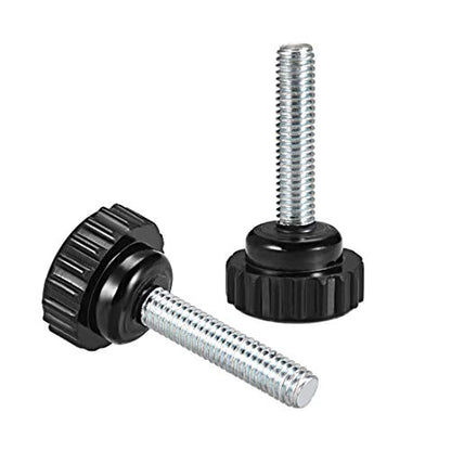 uxcell 4pcs Knurled Clamping Knobs M6 x 35mm Metric Zinc Plated Carbon Steel Male Thread Thumb Screw on Type 21mm Plastic Round Head Threaded Hand Bolt Stud Knobs Black - size: M6 x 35mm x 21mm