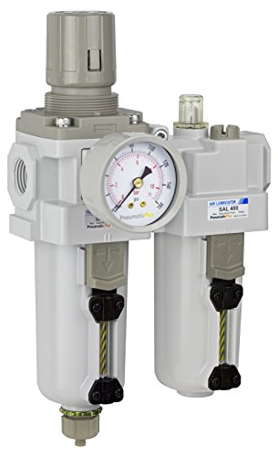 PneumaticPlus SAU410-N04G-MEP Compressed Air Filter Regulator Lubricator Piggyback Combo 1/2" NPT - Metal Bowl, Manual Drain, Bracket, Gauge - style: Metal Bowl - Manual Drain