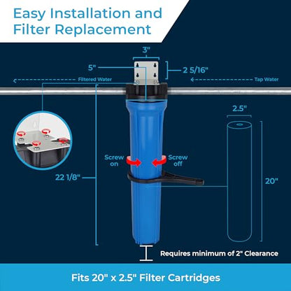 SpiroPure 20x2.5 Water Filter Housing Slim, 20 inch Standard, 1/2" NPT - size: 20" x 2.5", 1/2" NPT
