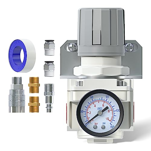 AIRZOE 1/2" NPT Air Pressure Regulator,Compressed Air System,Mini Air Regulator AR4000-04,0-150 PSI Gauge - size: 1/2" NPT