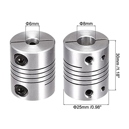 uxcell 2PCS Motor Shaft 6mm to 8mm Helical Beam Coupler Coupling 25mm Dia 30mm Length - size: 6mm to 8mm