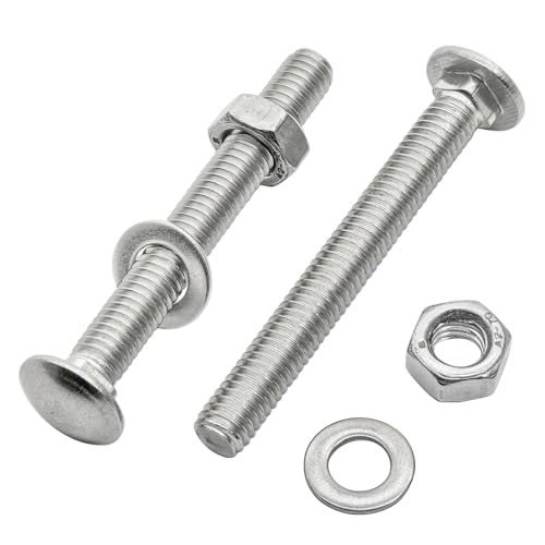 M6 x 50mm Carriage Bolts Kit,304 Stainless Steel Round Head Square Neck Carriage Bolts with Hex Nuts and Flat Washers,Full Thread,Silver(10Sets) - size: M6 x 50mm