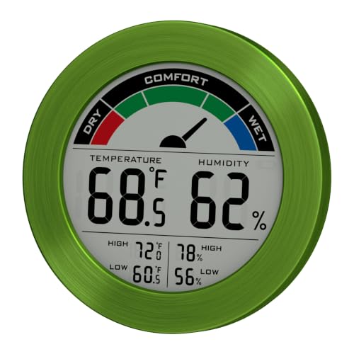 Digital Hygrometer Indoor Thermometer, Brushed Metal Frame, Green - color: Green Stainless