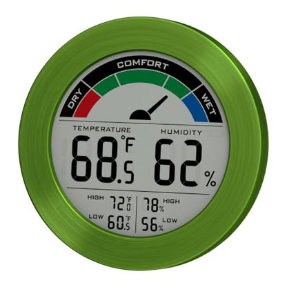 Digital Hygrometer Indoor Thermometer, Brushed Metal Frame, Green - color: Green Stainless