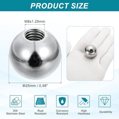 PATIKIL M8 x 25mm Ball Nuts Knob, 304 Stainless Steel Round Solid Silver Light Fixture Decorative Screw Cap Cover Machinery Hardware - size: M8x25mm