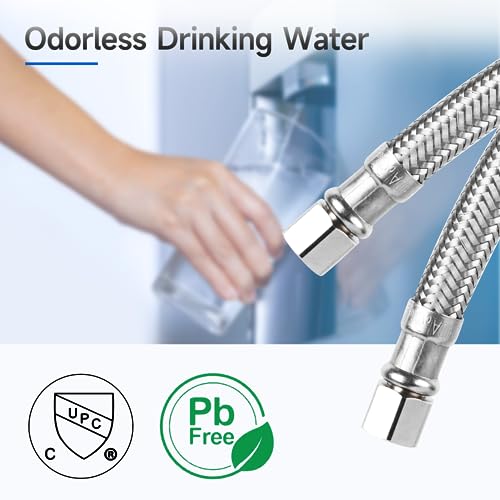 6 FT Refrigerator Water Line, 1/4" Compression Stainless Steel Braided Ice Maker Hose, Fridge Water Line for Refrigerator, Ice Maker Water Hose - size: 6 Feet