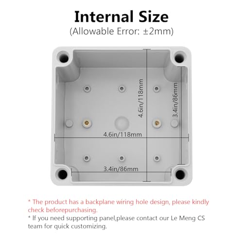 LeMotech Junction Box IP67 Waterproof Dustproof ABS Plastic Project Box for Electrical Outdoor Enclosure Gray 4.9 x 4.9 x 3 inch (125 x 125 x 75 mm) - size: 4.9" x 4.9" x 3" (1pc)