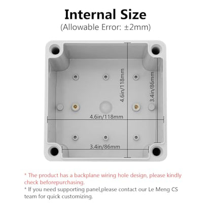 LeMotech Junction Box IP67 Waterproof Dustproof ABS Plastic Project Box for Electrical Outdoor Enclosure Gray 4.9 x 4.9 x 3 inch (125 x 125 x 75 mm) - size: 4.9" x 4.9" x 3" (1pc)