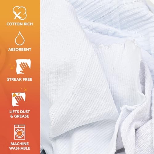 Arkwright Tshirt Box of Rags - 10 lb Box - Low Lint, Streak-Free Multipurpose Professional Cotton Cleaning Cloths for Stain, Paint, Wood, and Grease, White - size: 10 lb Box