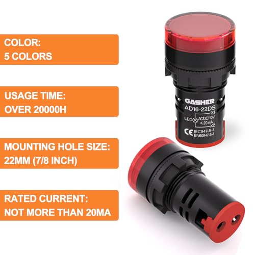 GASHER 10PCS 110V 20mA Energy Saving Indicator Light Red - color: Red