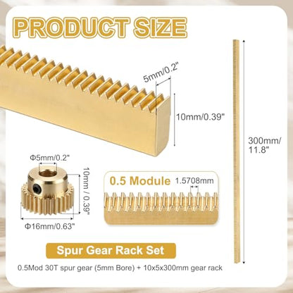 uxcell Brass Spur Gear and Gear Rack 0.5M 30T 10x5x300mm Rack Spur 5mm Bore - size: Gear Bore 5mm, (0.5M-30T)