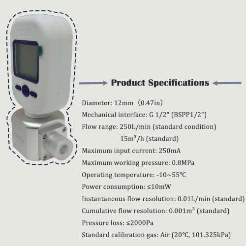 Digital Gas Mass Flow Meter 0-250L/m Air Flow Meter Sensor Oxygen, Nitrogen, Air Flow Tester Portable Gas Flow Meter Tester MF5712 Gas Flow Meter