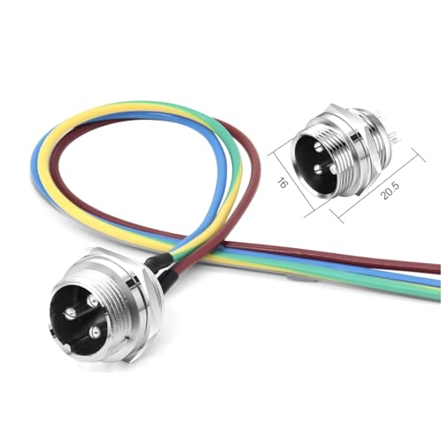 0.66Ft GX16 3Pin Male Aviation Connector Cable,Panel Mount Metal Circular Adapter PVC Cable Connector 7A/125V,16mm for Electrical and Electronic Connections Cable 0.2M - size: 3Pin