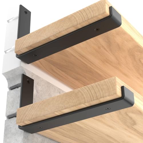 LEOPO 10 inch Shelf Brackets 8-Pack, 1/5" Thick Floating Shelf Bracket - color: black-8 pack, size: 9.25"