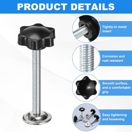 M METERXITY 2-Pack Star Handle Hand Screws, M8x75mm Carbon Steel Thread Star Clamping Knobs with Screws, Pressure Plate and Rubber Pad for Woodworking/Mechanical Equipment [Black] - size: M8 x 75mm