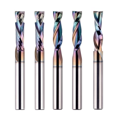 SpeTool 5PCS CNC Router Bits Set with TAC Coated, 1/4 Inch Shank 1 Inch Cutting Length 2-1/2 OVL, Spiral Router Bit for Woodworking (2PCS Compressionbit , 2PCS Upcut bit,1PC Downcut bit) - size: 1/4"Dia-1"CL, style: MIX