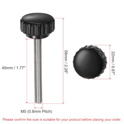uxcell 6pcs Knurled Clamping Knobs M5 x 45mm Metric 304 Stainless Steel Male Thread Thumb Screw on Type 22mm Plastic Round Head Threaded Hand Bolt Stud Knobs Black - size: M5 x 45mm x 22mm