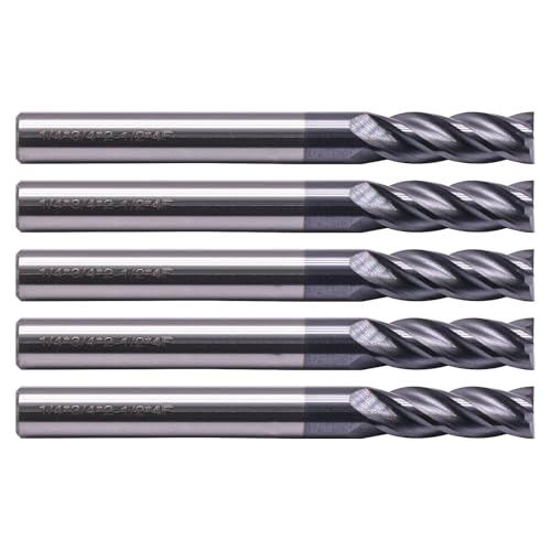 4 Flute Solid Carbide Square End Mill Set(5Pcs, 1/4in), AlTiN Coated - size: 1/4 in