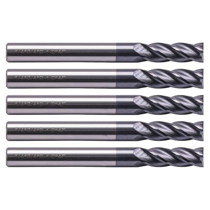 4 Flute Solid Carbide Square End Mill Set(5Pcs, 1/4in), AlTiN Coated - size: 1/4 in