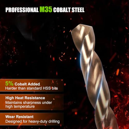 M35 Cobalt Drill Bit Set, 29PCS Metal Drill Bits for Steel