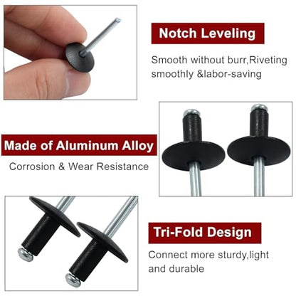 Aluminum Blind Rivets, 3/16" x 1/2", Black, 60 Pcs - color: Black, size: 3/16" x 1/2"
