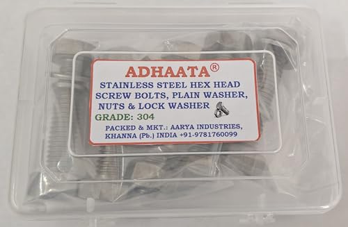 1/2” 304 Stainless Steel Hex Head Screw Bolts and Nuts Kit, Hex Nuts with Spring & Plain Washer for Bolts (Set of 5, 1/2" X 3") - size: 1/2" X 3"