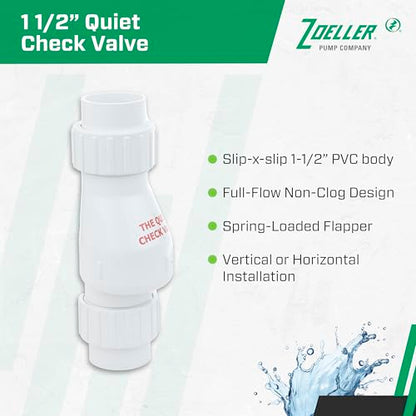 Zoeller 30‑0040 Quiet Check Valve 1-1/2″ PVC