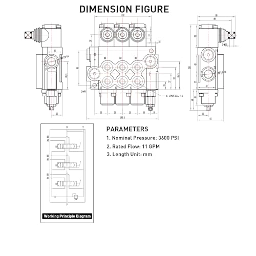 Hydraulic Tractor Loader Control Valve 3 spool, 11GPM SAE Ports Double Acting Hydraulic Directional Flow Control Valve w/Joystick for Log Splitters, Tractors Loaders - size: 11GPM 3 Spool 3 Joysticks