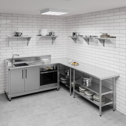 AmGood 12 in. Deep x 16 in. Wide Stainless Steel Wall Mount Shelf with Backsplash - Small Appliance & Tool Storage | NSF 18-Gauge 430 | Bullnose Edge, Brackets Included - size: 16 in. x 12 in.