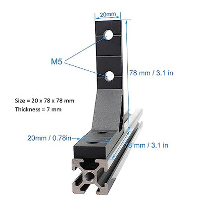 10 Set 78x78mm 2020 Aluminum Extrusion T Slot Corner Bracket 20 Series Extruded Hardware 90 Degree Right Angle Connector with M5 Bolts Nuts for 20/20 80 20 2040 T V Slot Black Aluminum Profile - style: 10Pcs 20x78 Bracket with Bolt Nut
