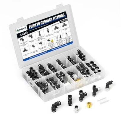 TAILONZ PNEUMATIC Black 1/4" 3/8" 1/2" Push to Connect Fittings, Push-in Fittings Thread Connection Kits Suitable for Nylon, PU Tube etc. (Pack of 66) - color: Black, size: 1/4"3/8"1/2"OD/66PCS