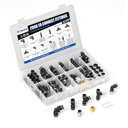 TAILONZ PNEUMATIC Black 1/4" 3/8" 1/2" Push to Connect Fittings, Push-in Fittings Thread Connection Kits Suitable for Nylon, PU Tube etc. (Pack of 66) - color: Black, size: 1/4"3/8"1/2"OD/66PCS