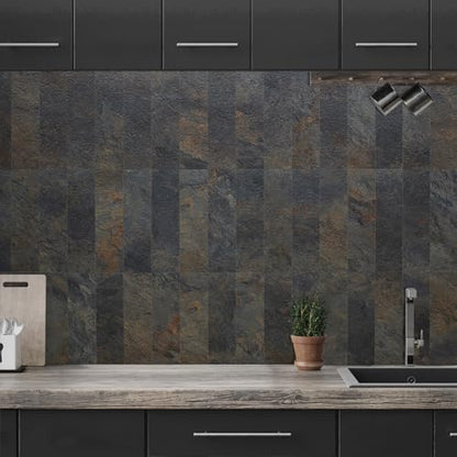 AULIGET 40-Piece Rust Slate Peel and Stick Backsplash Wall Tiles, 3" x 12" PVC Faux Stone Stick on Tiles for Backsplash Kitchen, Bathroom, Laundry Room, Camper, Fireplace - color: Rust Slate, size: 40 Pieces, 3"x12"x0.12"