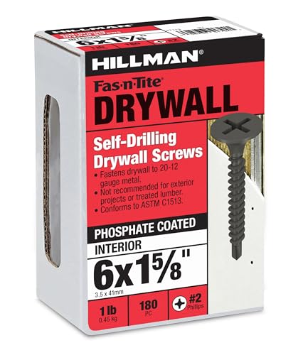 The Hillman Group 47113 6 x 1-5/8-Inch Self Drilling Drywall Screw Number 2 Self Drilling Point,black