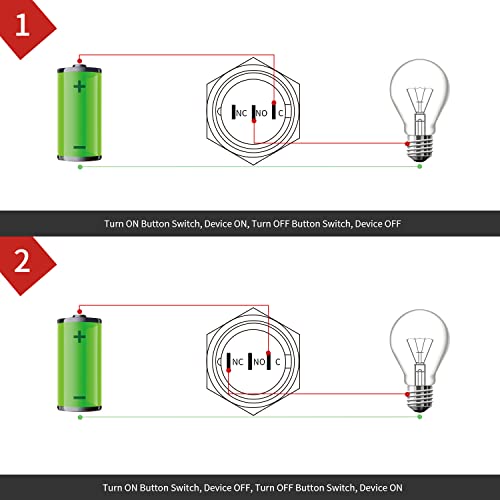 APIELE 19mm Latching Push Button Switch Round Waterproof Stainless Steel Metal High Flush 250V 5A 1NO 1NC SPDT 2PCS (High Round Latching) - style: Latching High Round