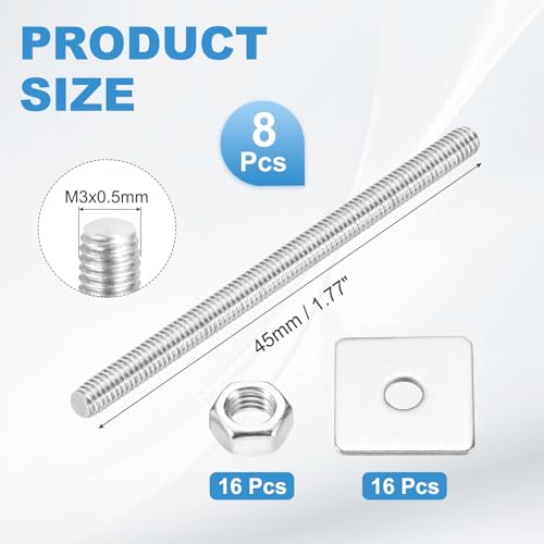 MECCANIXITY 8Set M3x45mm Fully Threaded Rod Threaded Rods Bar Studs - size: M3x45mm