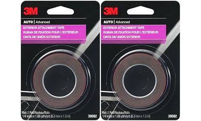 3M Auto Exterior Attachment Tape, 1/4 in x 5 ft, Heavy Duty Double-Sided Automotive Tape for Car Trim, Moldings, Emblems, and Badges (Pack of 2, 38582) - size: 1/4 inch x 5ft (2 Packs)