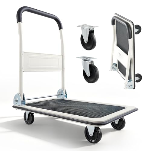 VEVOR Foldable Push Cart Dolly, 330 lbs Load Capacity, Folding Platform Truck with Swivel Wheels, Moving Platform Hand Truck Flatbed Cart, Space Saving Push Handle for Easy Storage 29 x 18.9 x 32.5 in - size: 29.0 x 18.9 x 32.5 in / 735 x 480 x 825 mm