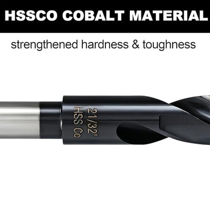 21/32 Drill Bit for Metal and Hardened Steel, M35 Cobalt 1/2 Inch Reduced Shank Industrial Grade Heavy Duty Drill Bit, with Index Storage Case - size: 21/32 in