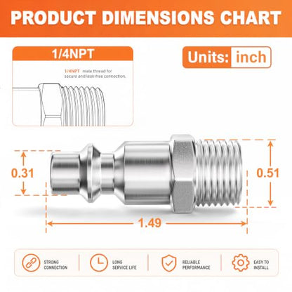 GASHER 5PCS 1/4" MNPT x 1/4" Flow 304 Stainless Steel Industrial Air Plug - size: 1/4" MNPTx1/4" Flow
