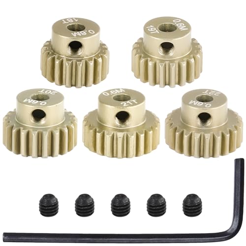0.6M RC Pinion Gear Set 3.175mm 18T 19T 20T 21T 22T 5PCS 7075 Aluminum - size: 0.6M-P-18-22T