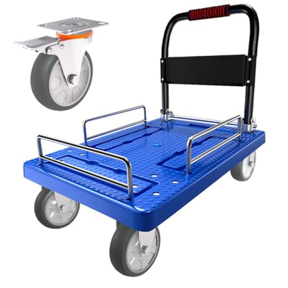 Heavy-Duty Platform Truck Cart with 3 Fence 1100lbs Capacity - color: Blue, size: 28"x19"