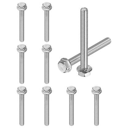 M METERXITY 10 Pack Flanged Hex Head Bolts, M8 x 70mm 304 Stainless Steel External Hex Drive Screws, Metric Fully Threaded Screw for Furniture Car DIY Project [Silver Tone] - size: M8 x 70mm