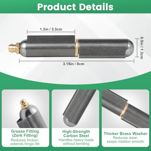 4 Pack 3 Inch Weld On Hinges, Heavy Duty Bullet Barrel Weldable Hinges with Grease Fitting, Carbon Steel Weld On Hinge for BBQ Smoker, Metal Gate, Trailer Ramp - size: 3 Inch