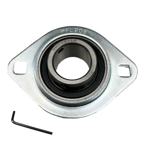 1" Bore Pillow Block Bearing SBPFL205-16, 2-Bolt Steel Flange Mounted Bearing Unit with Setscrew Locking and Grease Fitting, Chrome Steel and Pressed Steel, 1 Pack - size: SBPFL205-16 (ID 1")